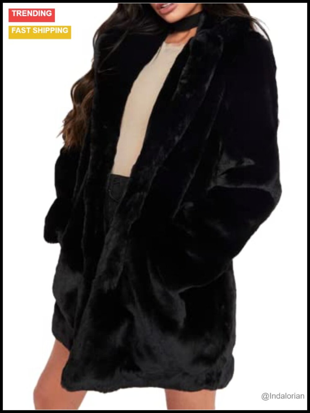 Womens Faux Fur Fleece Coat Lapel Buttons Warm Winter Overcoat